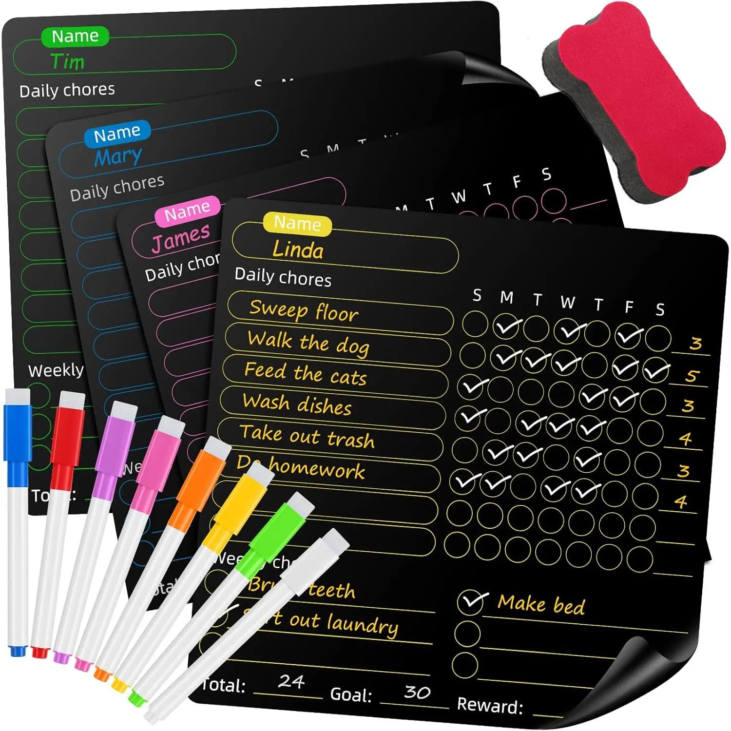 Chore Chart for , 4 count Dry Erase Behavior Charts and 6 Colored ...