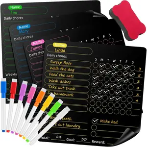Chore Chart for , 4 count Dry Erase Behavior Charts and 6 Colored Markers with Eraser Caps with 1 Eraser, Reward Chart for Multiple  Teens Adults Family, Chores Chart for  (Black)
