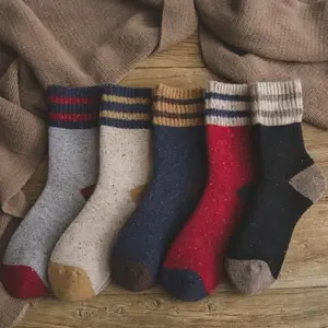 Low Cut Cozy Socks for Men and Women Warm Crew Tube Wool Thick Winter Socks - 5 pairs Menswear Casual Christmas Colorful