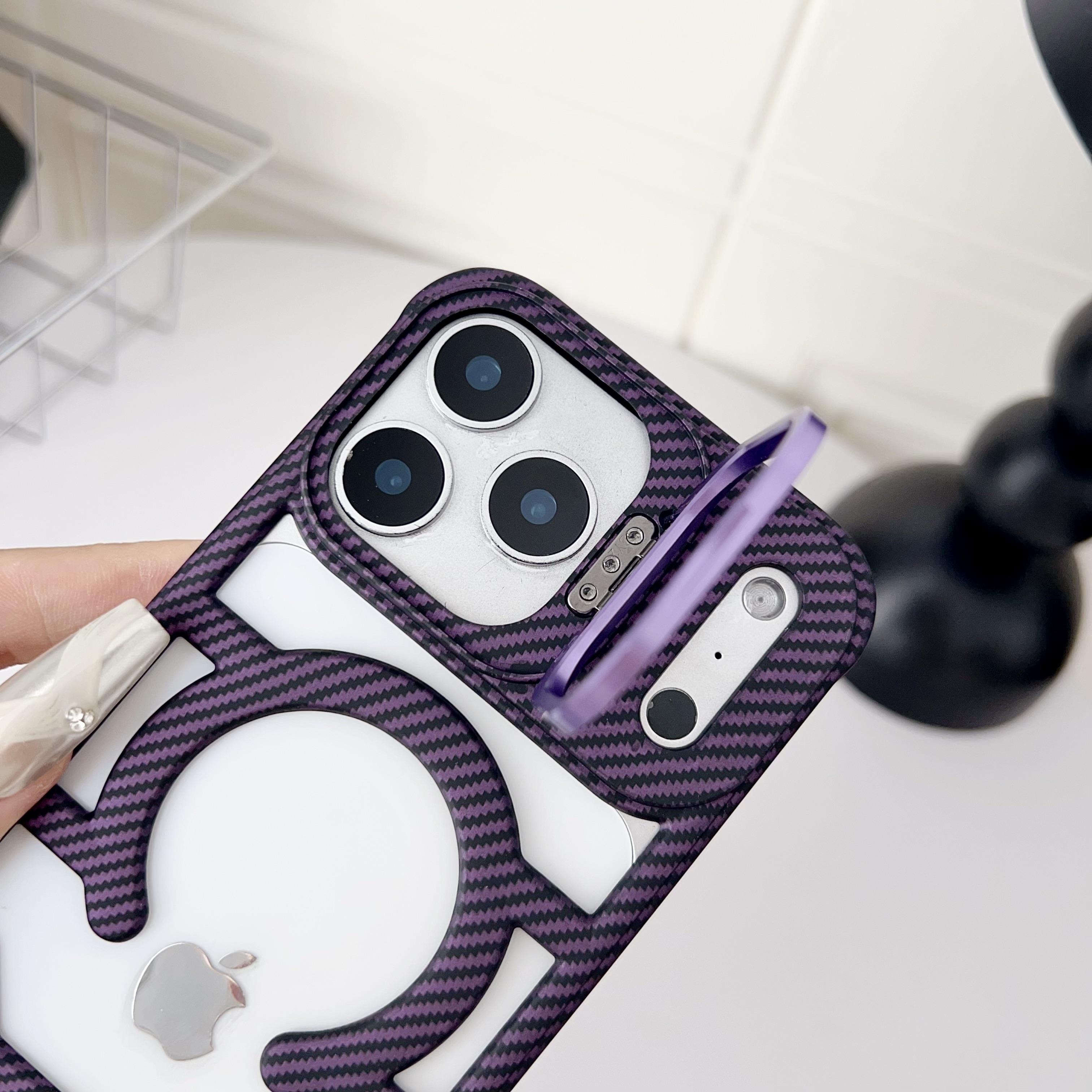 MagSafe Magnetic Carbon Fiber Texture Phone Case | Hollowed-Out Ventilated Cooling, Ultra-Thin Borderless Design with Hidden Lens Stand - Compatible with iPhone17ProMax/16Pro/15/14/13/12