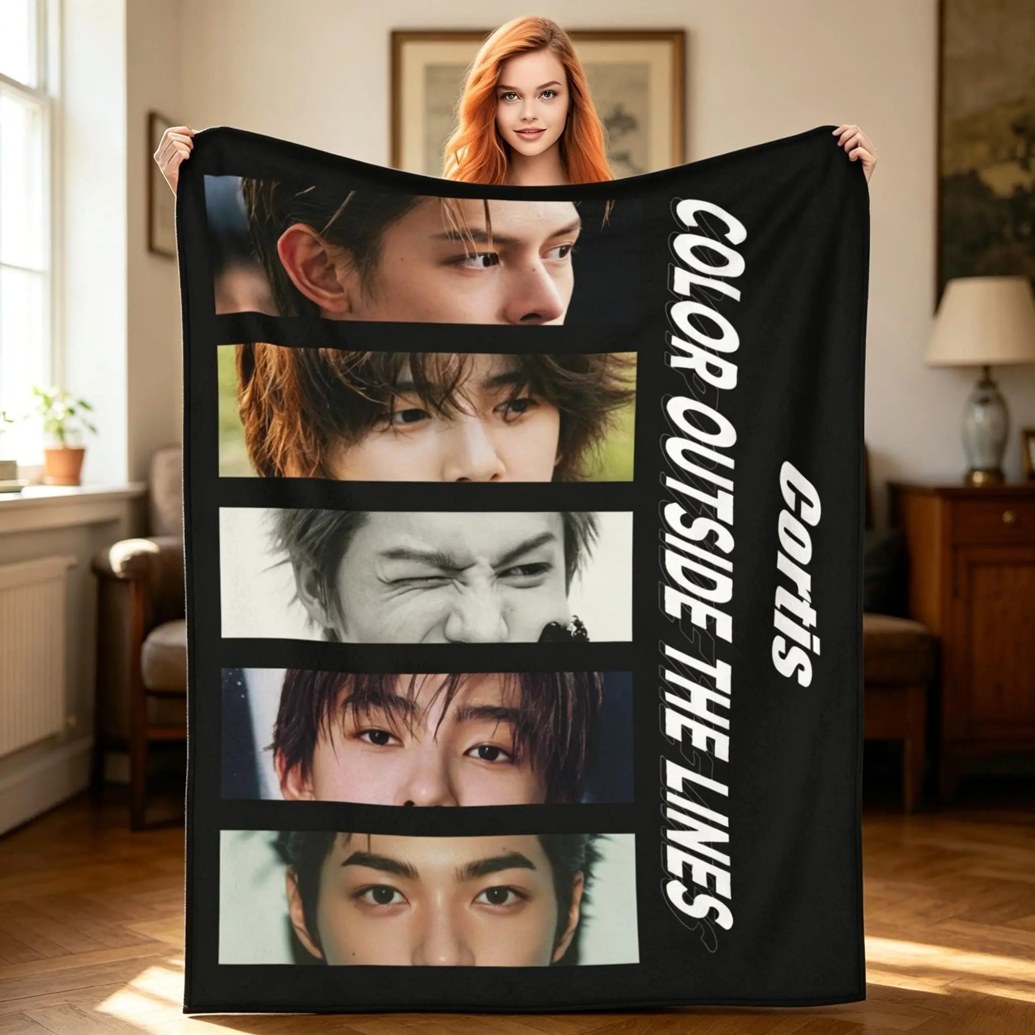 Custom CORTIS Kpop Flannel Throw Blanket with Personalized Name and Color Outside The Lines Member Artwork for Kpop Fan Girls featuring CORTIS Members Merch Soft Custom Fan Bedding Personalized Kpop Blanket and CORTIS Fan Decor