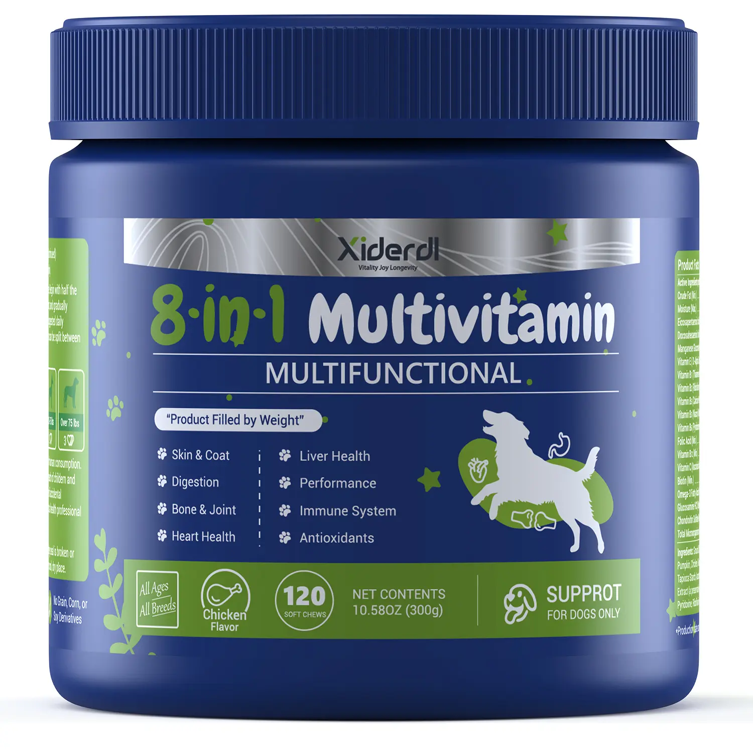 Petlovers 8-in-1 Dog Multivitamin Soft Chewable Supplement - Hip & Joint Care, Skin, Coat & Antioxidant Care, Gut Support, Heart Wellness, Immune Booster with Glucosamine, Chondroitin, MSM, Probiotics - 120 Count