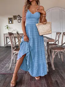 Summer Casual Backless Tie Strap Ruffle Hem Cami Dress