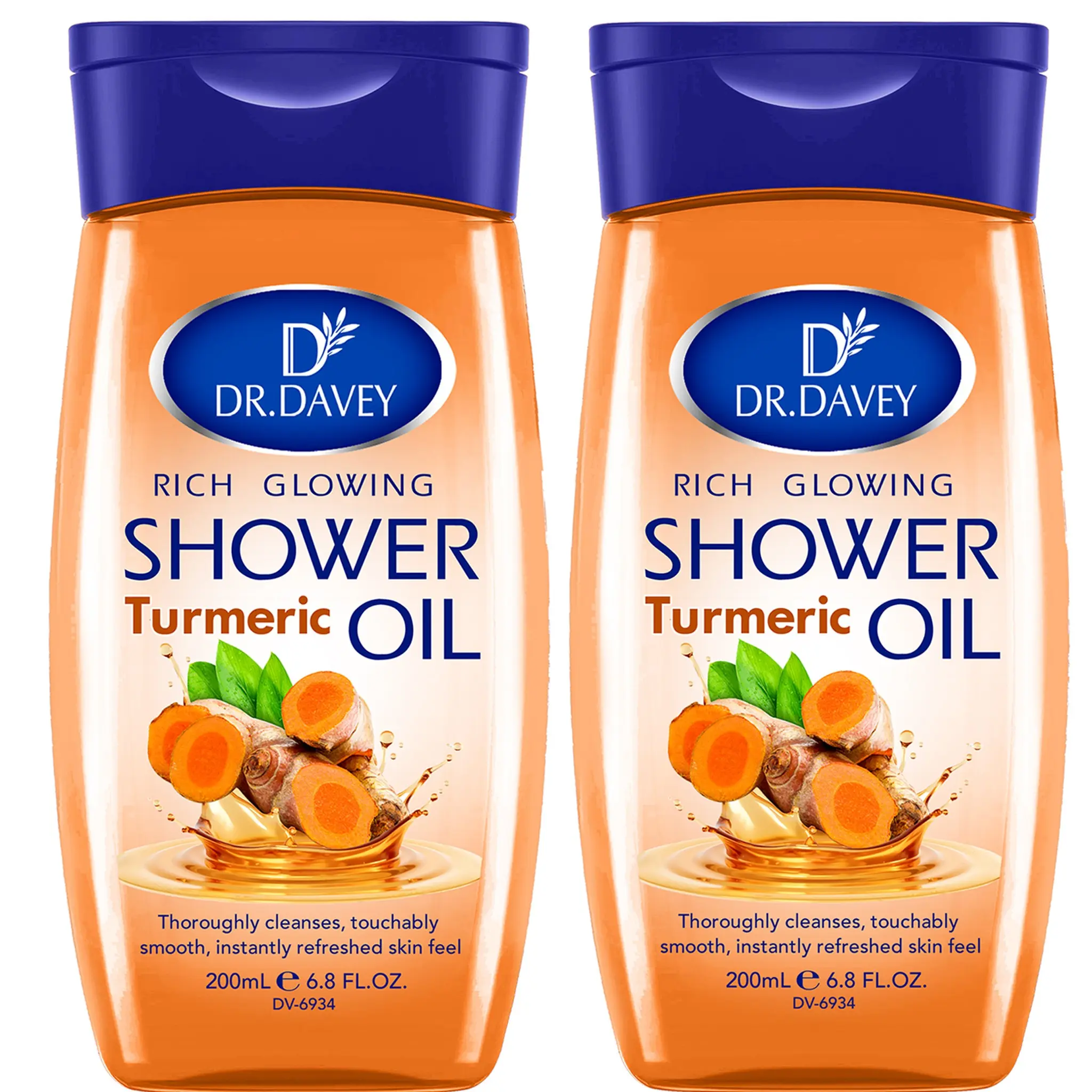 Dr.davey 2pcs 200ML Unisex Rich Glowing Turmeric Shower Oil, Moisturizing Hydrating Nourishing Body Care for Men & Women, Travel-Friendly, Suitable for All Seasons, Shower Products