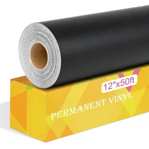 Matte Black Permanent Vinyl, 12" x 50FT Permanent Adhesive Vinyl Roll for   Machines, Signs, Craft  Cutters.