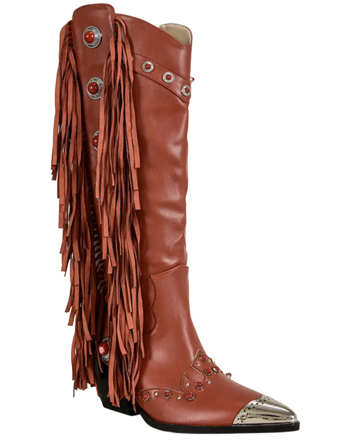 Azalea Wang Women's Women'S Pelagius Tall Fringe Western Boot Round Toe - Pelagius-Red