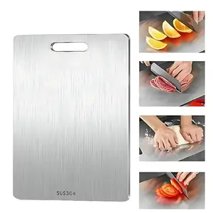 One stainless steel double-sided cutting board, Durable chopping board, suitable for kitchen preparation for fruits, vegetables, and various meats, small kitchens, campers. Easy to clean, with a smooth surface and rounded edge