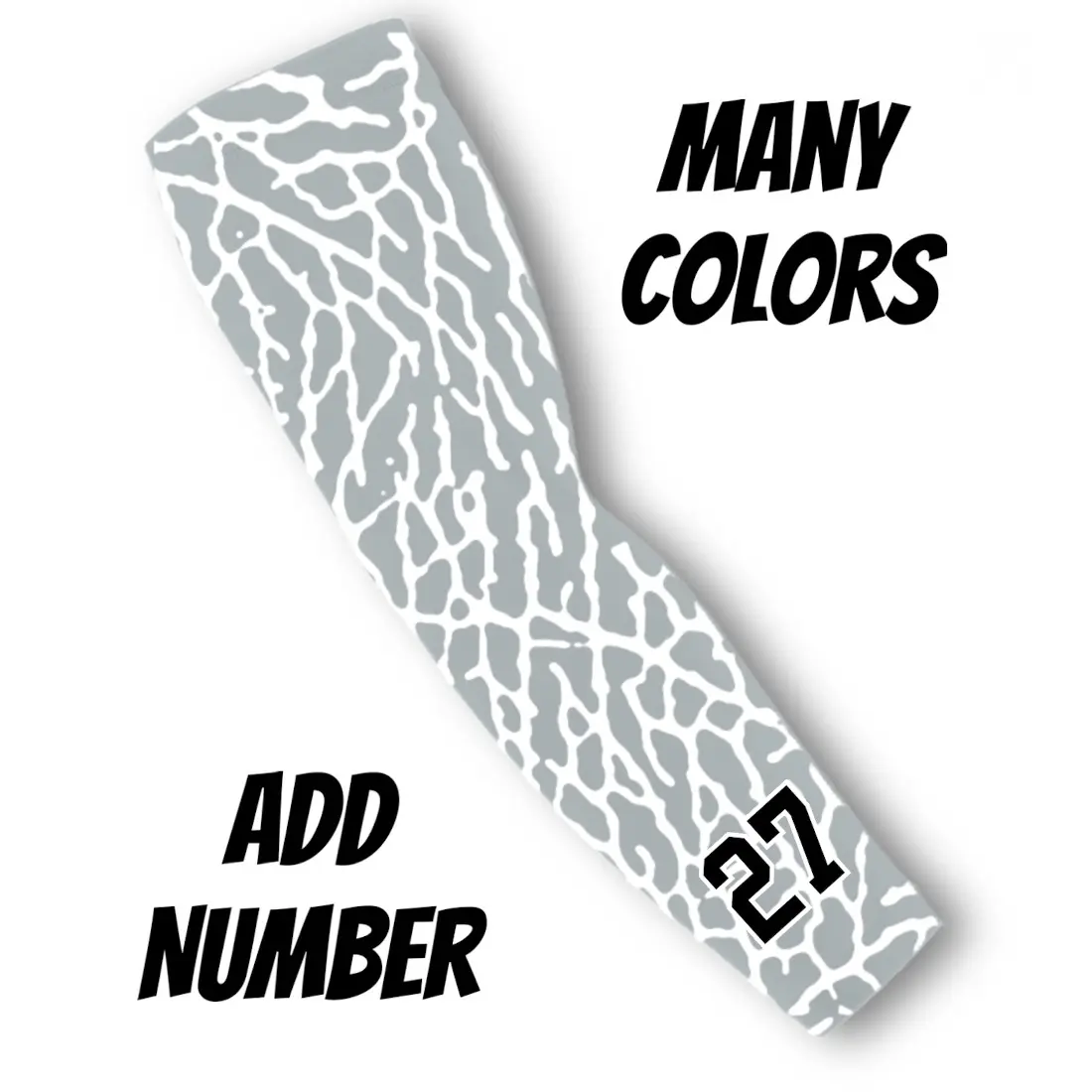 White Elephant Print Arm Sleeve + Custom Number Baseball Football Basketball Many Colors