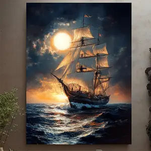1 Piece, with Frame, Giant Sailboat Pirate Ship Canvas Painting-Magnificent Sea Seascape Mural, Suitable for Sea Decoration, Perfect Sailor Gift-3g5082s1678