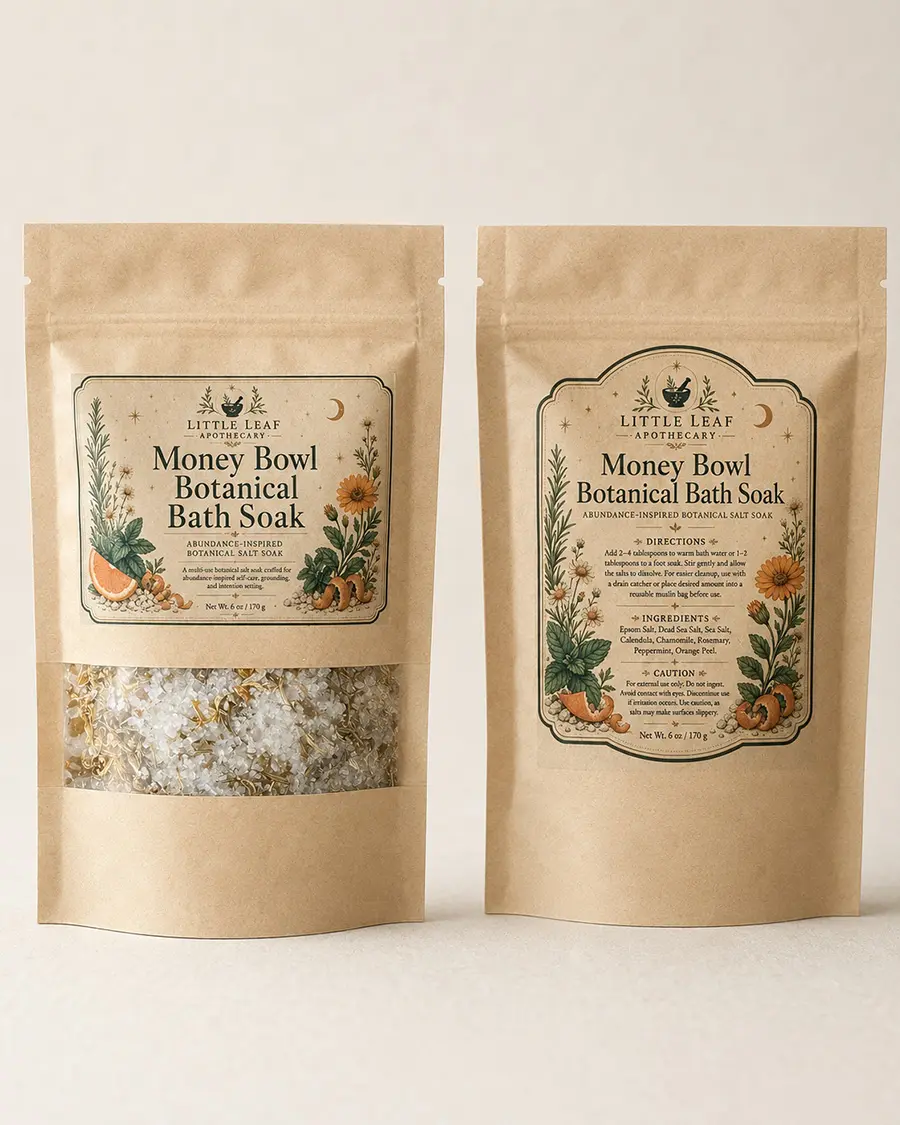 Money Bowl Botanical Bath Soak - Abundance-Inspired Body Care Salt Soak with Floral Blend, Calendula, Chamomile, Rosemary, Citrus Peel, Botanical Extracts for Bath & Shower (With Pouch)