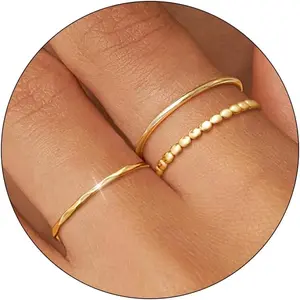 Gold Silver Rings for Women 18K Gold Plated Thin Cute Thumb Stackable Ring Set with Pinky Finger Rings, Dainty Design, and Engagement Wedding Band