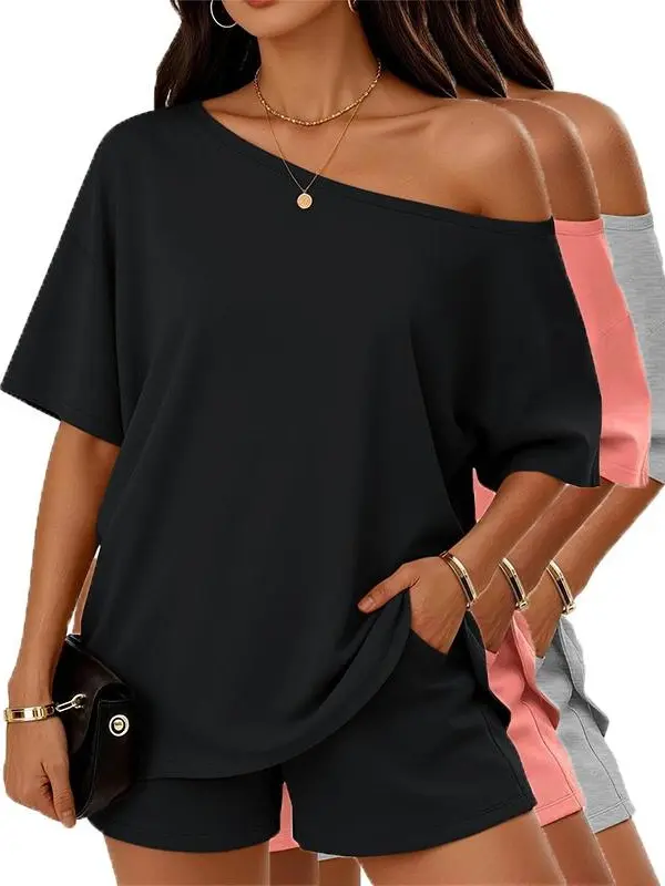 Women's Off Shoulder Tops, Boho Bohemian Cotton Blouse with Short Sleeves, Oversized Fit for Casual Street Style and Vacation, Boho Bohemian Blouse, Women's Clothes, Plain, Solid Plain