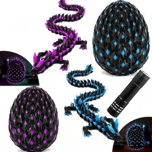 2 Pack 3D Printed Dragon Eggs Animals with Dragon Inside, Glow in The Dark Articulated Dragons Figurines, Black Blue and Black Purple Mystery Dragons Egg Fidget Toys, Home Desk Bookshelf Decor Gifts