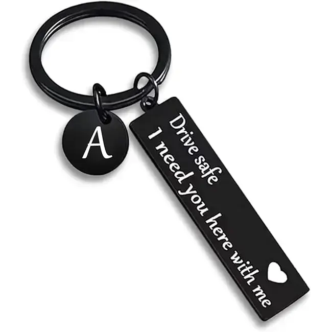 Drive Safe Keychain for Boyfriend/Girlfriend/Family on Birthday Father Day Gifts-26 Letter Design-Stainless Steel Material-Love Gift Ideas