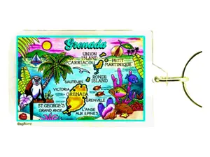 Grenada Map Acrylic Rectangular Souvenir Keychain 2.5" X 1.5"
