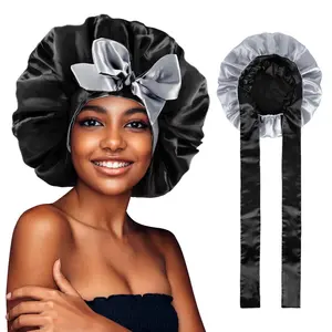 Satin Bonnet for Sleeping, Silk Bonnet Hair Wrap Bonnet for Sleeping Women Double Layer Large with Tie Band Night Cap Gifts
