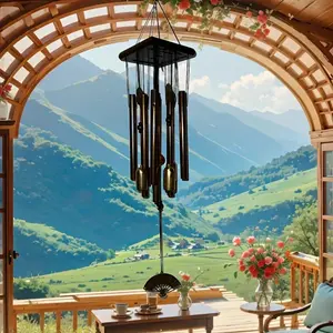 Extra Large Antique Bronze Wind Chimes, Rustic Wooden Metal Multi-Tube Design, Crisp Sound Ideal for Meditation, Perfect Outdoor Garden Patio Decor