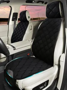 Luxury Black 2pcs-Seat Car Seat Cover Set Thin Velvet Non-Slip Cushion Protectors Front & Rear Split Bench Covers Universal Fit for Cars