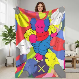 Colorful Cartoon Character Flannel Blanket  Abstract Pop Art Print  Soft Cozy Lightweight Warm  Perfect for Sofa Bedroom Office Relaxation Gift