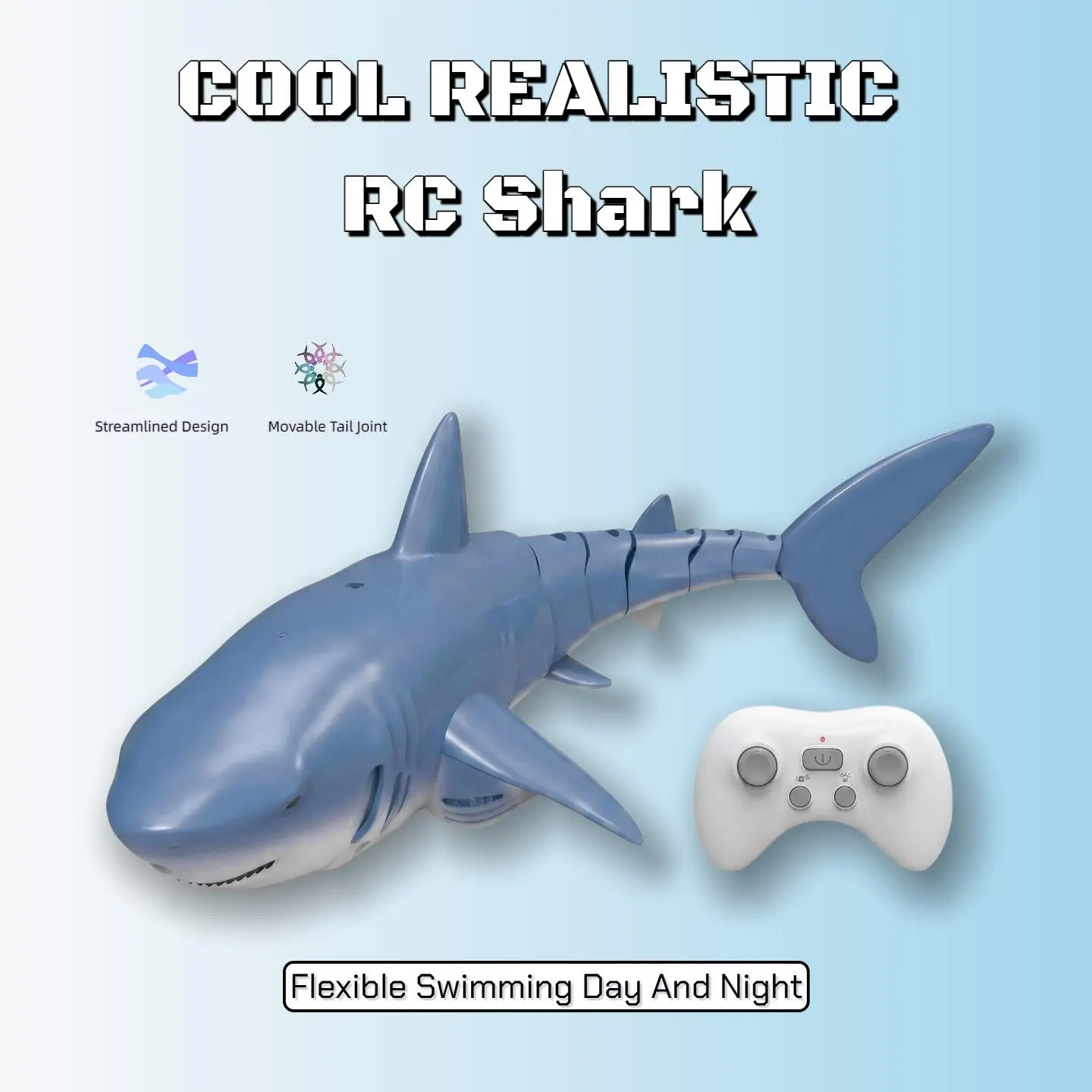 Cool Realistic RC Shark，Parent-child toys,Remote Control Shark Toys 1:18 High Simulation Scale Fish with Light for Lake Bathroom Pool 2.4g Electric RC Boat Birthday Couple ,Summer essential toys,pool toy,Essential items for summer travel
