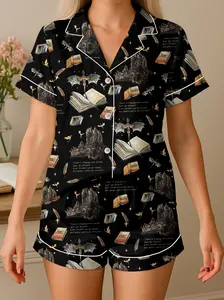 Bookish Castle Pajama Set, Cozy Book Lover Sleepwear, Romantasy Nightwear, Fantasy Pajamas Gift for Readers, BookTok Pajamas