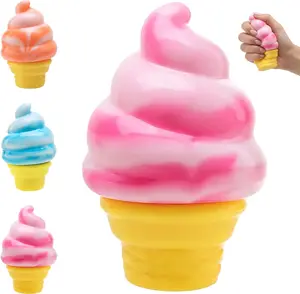 Ice Cream Squeeze Squishy, Ice Cream Cone Squishy, Slow Rise Sensory Fidget Toy, Easter Basket Stuffers Party Favors Summer Sensory Stress Relief (Pink)