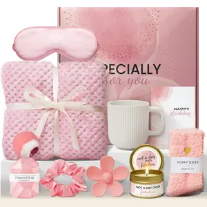 Mothers Day Gifts for Mom Wife Grandma Daughter Friends Sister, Easter Basket，Pink Birthday Self-Care Gift Box for Women - 10pc Luxury Spa Bath Set for Bestie, Sister, Mom - Aesthetic Relaxing Birthday Gifts