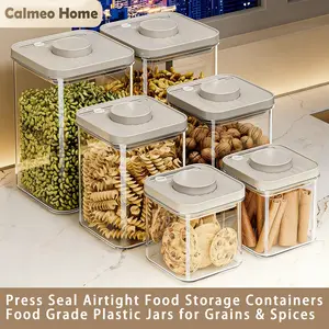 Kitchen Press-Top Sealed Jar, Food Grade Storage Box for Grains, Snacks, Spices, Moisture-Proof Plastic Container, Reusable Kitchen Organizer