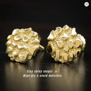 【Must be】Cookie Nugget 12mm Chunky Hip Hop Earrings | Gold Plated Unisex Jewelry w/ Gift Box Fashionable Statement Piece  3303