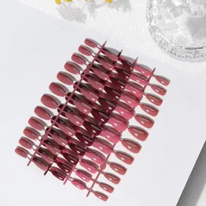 96pcs Long Almond Shape Glossy Nail Polish Stickers, & Acrylic Press-On Nails, Almond Fake Nails, Includes Jelly Glue & Nail File, Women & Girls