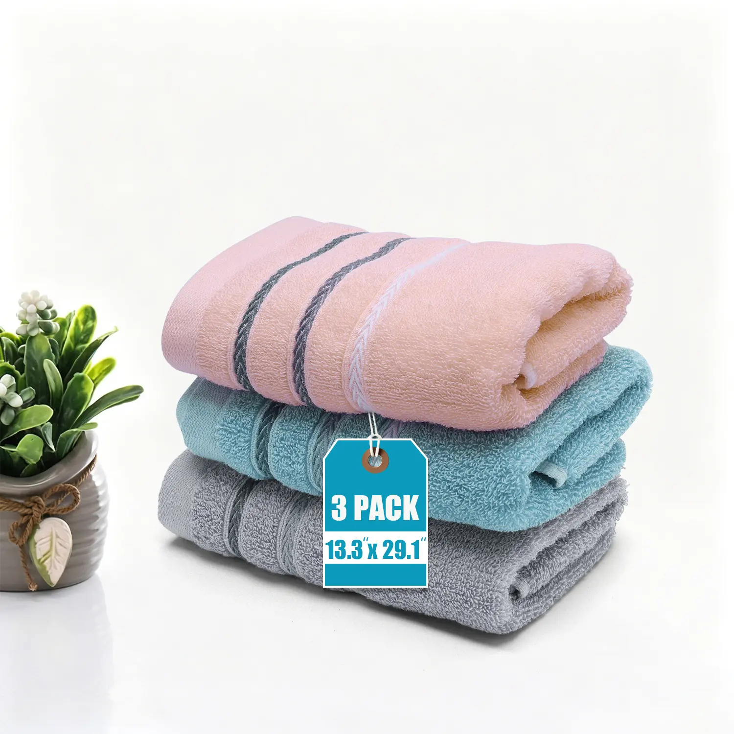 3Pcs Durable Premium Cotton Stripe Face Towels - Soft Skin-Friendly, Breathable, Strong Water-Absorbent, Lightweight Foldable - Modern Design for Gym, Camping Usage Scenarios, Soft Touch