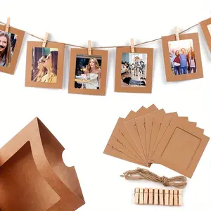 10pcs Paper Photo Frame Set with Hanging Clips and Twine – Versatile DIY Picture Display Kit for Wall Decor, Includes Craft Frames, Clips, and String – Ideal for Birthday, Wedding, Anniversary Decorations