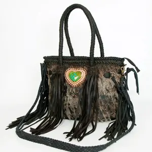 American Darling Hobo Style Handbag with Fringe and Heart Embellishment for Women