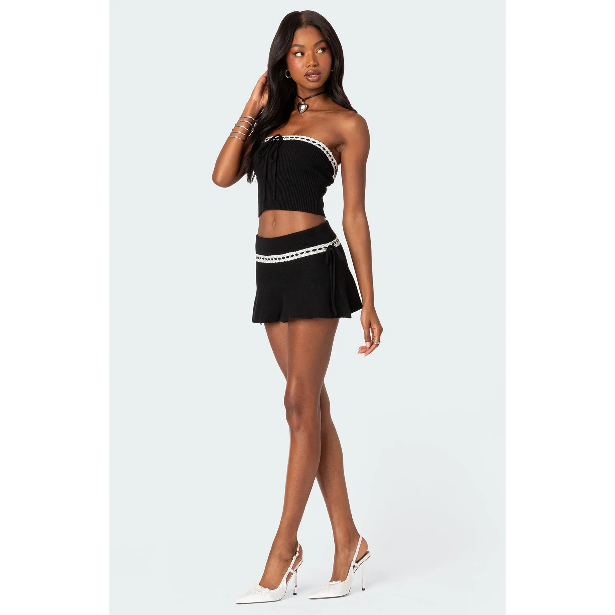 Edikted Women's Khloe Lacey Bow Ribbon Knit Tube Top - TikTok Shop