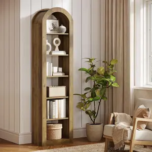 TRIBEWOOD 74.8" Tall Arched Bookshelf, 6-Tier Narrow Open Bookcase, Floor Standing Corner Display Shelves Storage Organizer for Small Space, Home Office, Living Room