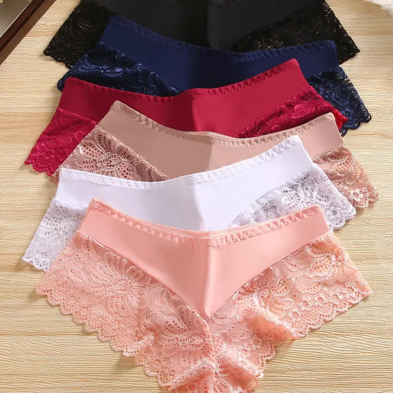 Women's Contrast Floral Lace Boyshorts, Soft Comfy Breathable Drop Waist Panty for Daily Wear, Ladies Slim Fit Underwear for All Seasons, Soft Stretch Panties