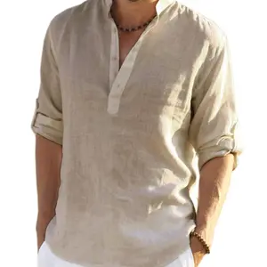 COOFANDY Men's Cotton Linen Henley Shirt Long Sleeve Hippie Casual Beach T Shirts