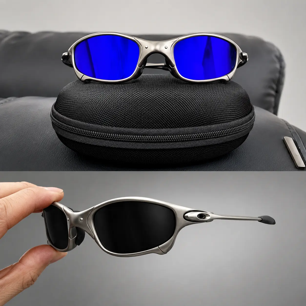 Vintage Biker Juliet X-Metal Biker Sunglasses for Men and Women, Sport Wrap Sunglasses, Blue Lens Sunglasses, Shield Style Sunglasses, Riding Shades for Men and Women