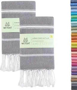 WETCAT Turkish Hand Towels with Hanging Loop, Set of 2 (20" x 30") 100% Turkish Cotton, Pre-Washed, Quick Drying, for Kitchen or Bathroom - Dark Gray