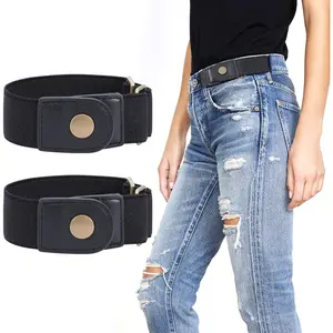 Women 2 Loop No Buckle Elastic Belt for Women Men Side belts Buckle Free Stretch Belt for Jeans Pants