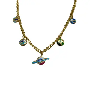 Celestial Charm: Imitation Multicolor Planet Necklace