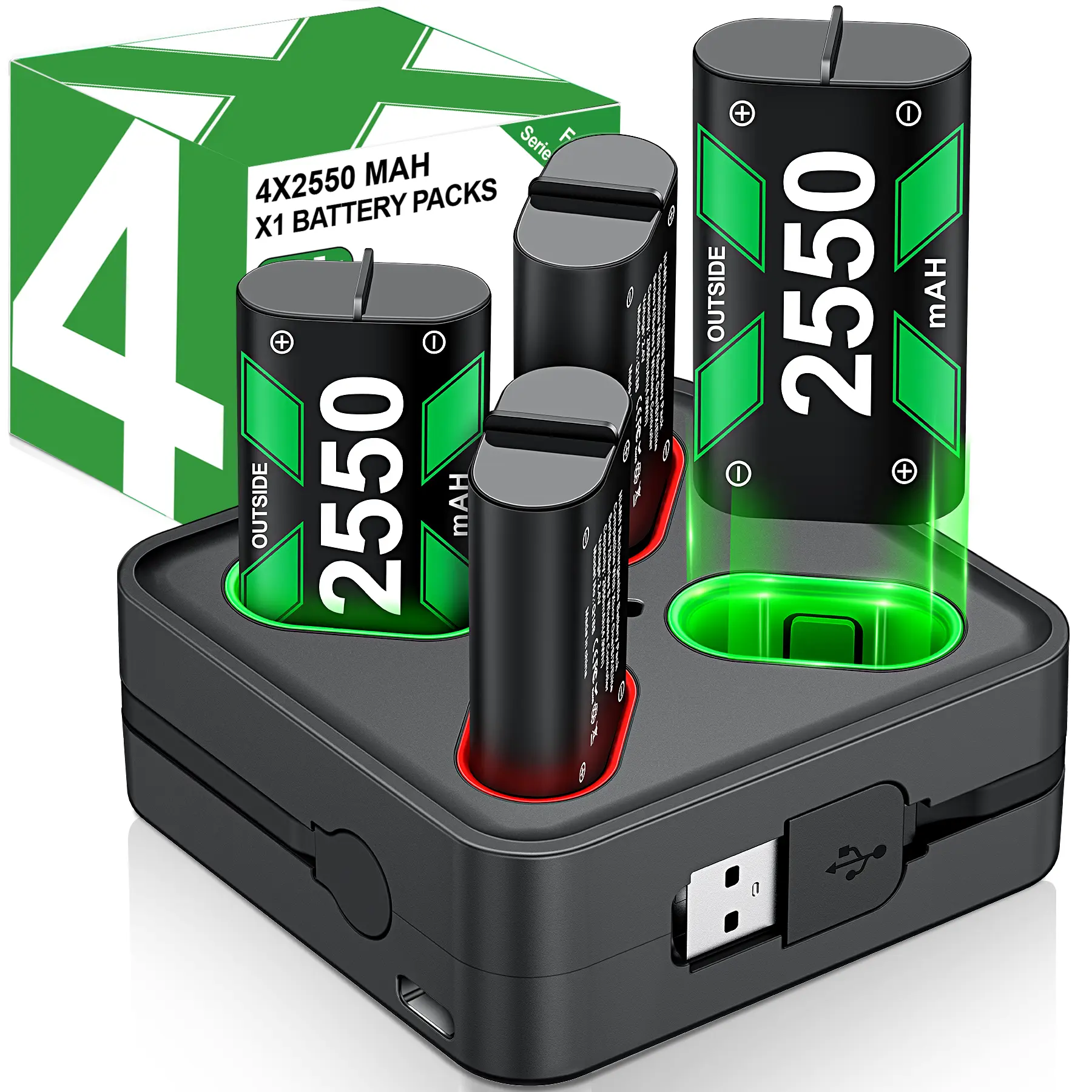 4*2550mAh Xbox Controller Battery Pack for Xbox Series X|S/Xbox One S/X/Elite, Xbox One Rechargeable Battery Pack with Fast Charger Station for Xbox Wireless Controller
