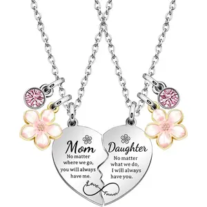 2Pcs Mother Daughter Heart Matching Pendant Necklace Set Gifts For Mom Mothers Day Birthday Christmas Presents From Daughter Mothers Day Gifts for Mom