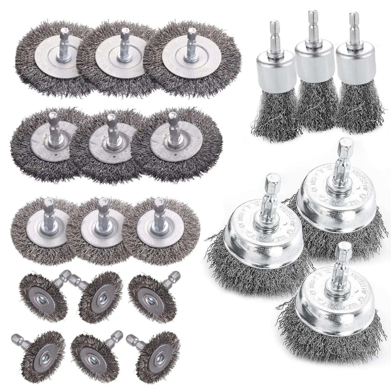 Wire Brush for Drill Set 21 count, Abrasive Wire Wheel for Drill 1/4 Inch Hex Shank, Wire Cup Brush for Drill, Drill Wire Brush Coarse Crimped Carbon Steel, Wire Brush Drill Attachments