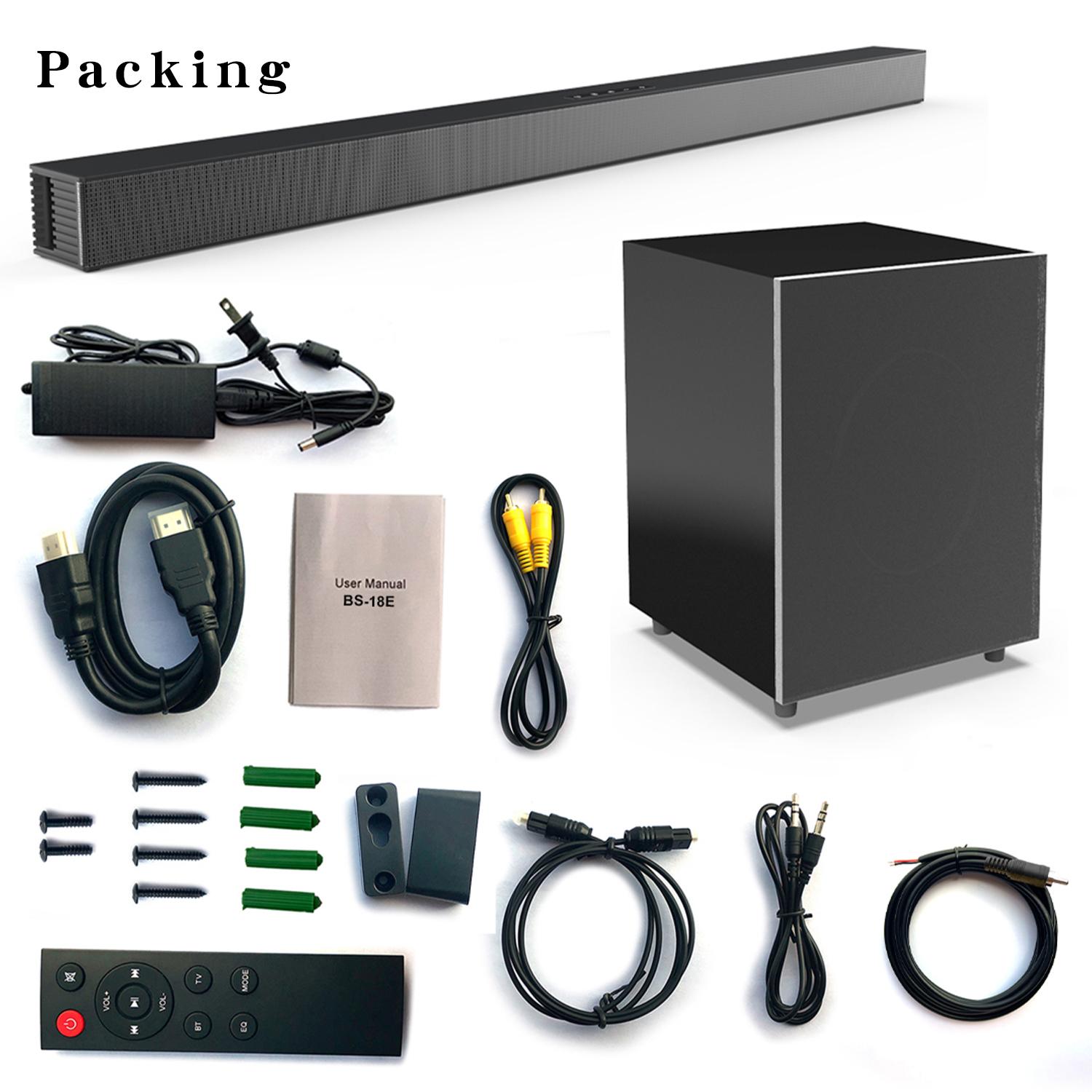 Bluetooth Soundbar With Subwoofer, 2.1 Heavy Bass Surround Sound System, TV Speaker, Home Theater Stereo, Bluetooth 5.0, AUX/USB/Optical/HD(ARC) Connection