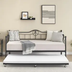 【GARVEE】Twin Daybed with Trundle, Twin Daybed and Pull Out Trundle Set, Metal Sofa Bed Frame with Steel Slat Support, Space-Saving Sleeper Sofa for Living Room, Bedroom and Guest Room