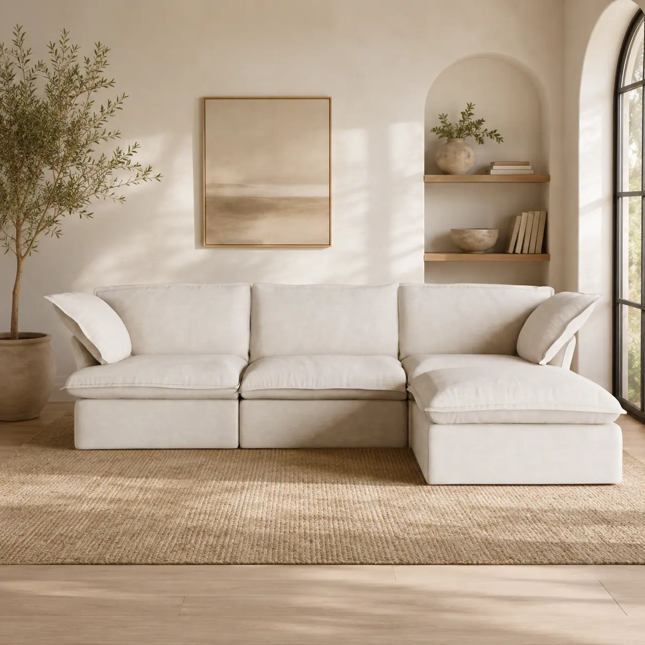 Modular Cloud Sofa, Plush Deep-Seat Sectional Couch, Living Room 4-Seater & Ottoman Set