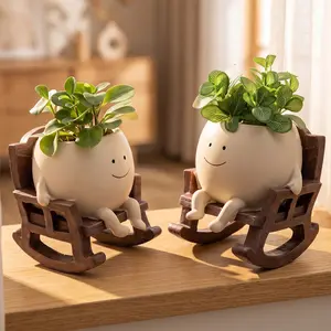 Cute Cartoon Design Resin Flower Vase, Chair Shape Decorative Planter with Drainage Hole, Home Office Desk Plant Holder, Home Decor Pots, Modern Home Decoration