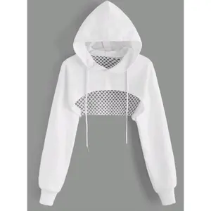 Women's Street Sport Drop Shoulder Drawstring Hollow Out Super Crop Sports Hoodie, Casual Athletic Top Without Cami