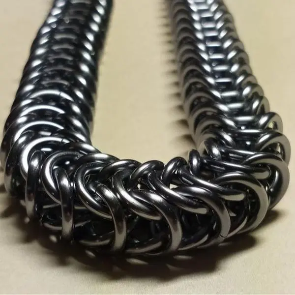 Shadows Box Chainmail Necklace - Anodized Aluminum Gunmetal Grey Finish Lightweight Hypoallergenic Handcrafted Custom Fit Industrial Look